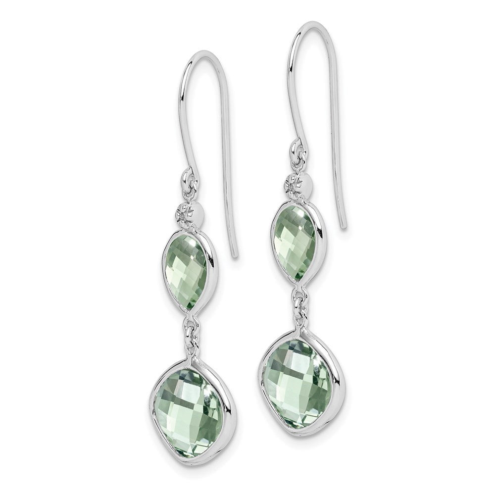 Sterling Silver Rhodium Plated Diamond and Green Quartz Dangle Earrings