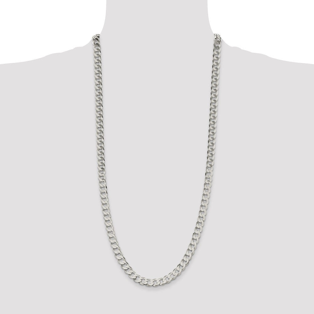 Sterling Silver 7.5mm Flat Curb Chain Necklace 30"