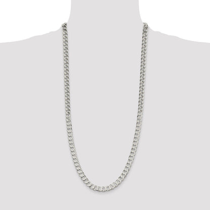 Sterling Silver 7.5mm Flat Curb Chain Necklace 30"