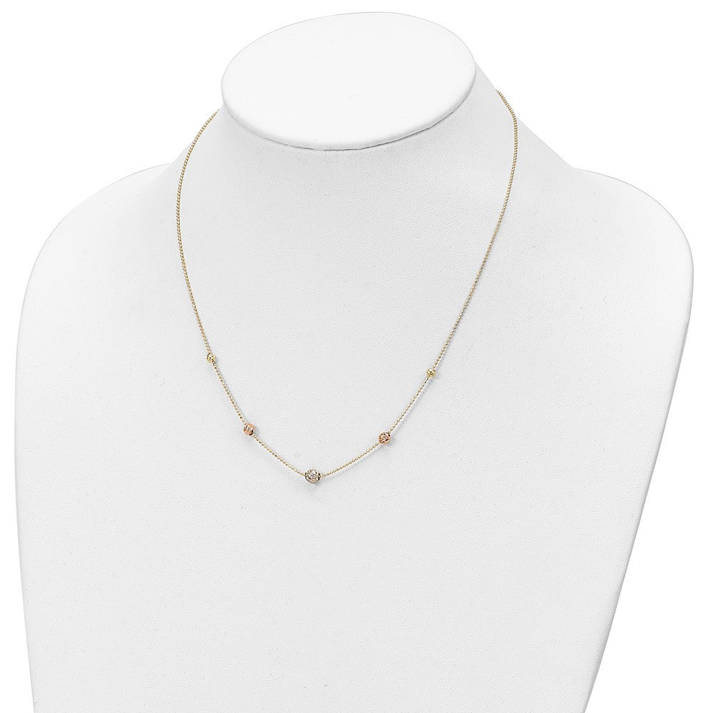14k Tri-color Gold Diamond-Cut Beads Beaded Chain Necklace Necklace 18"
