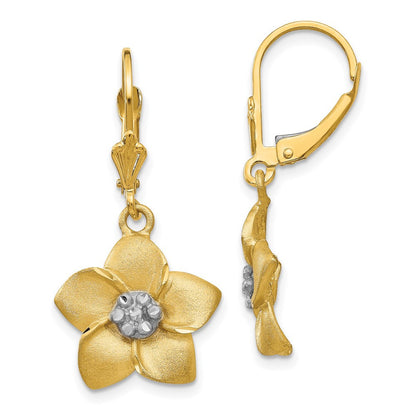 14k Yellow Gold and Rhodium Plumeria Drop & Dangle Earrings