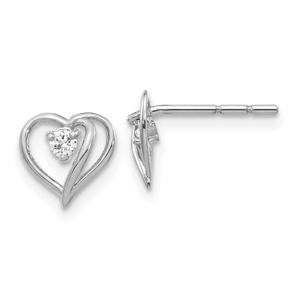 14k White Gold Diamond Heart Stud Earrings
