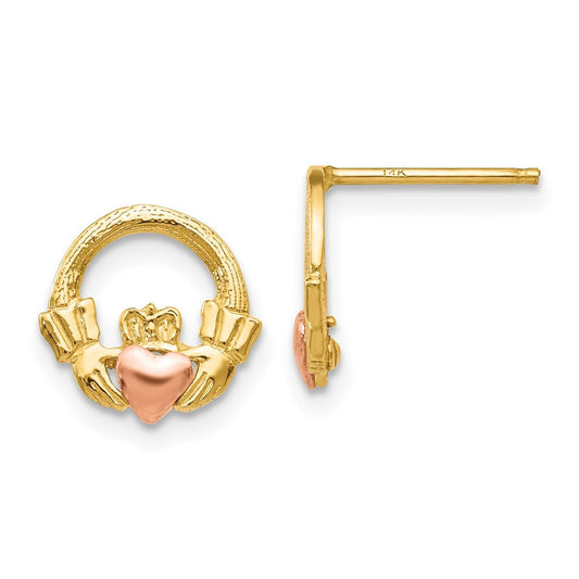 14k Two-tone Claddagh Stud Earrings