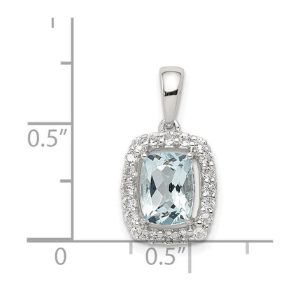 Sterling Silver Rhodium Plated White Topaz & Aquamarine Pendant