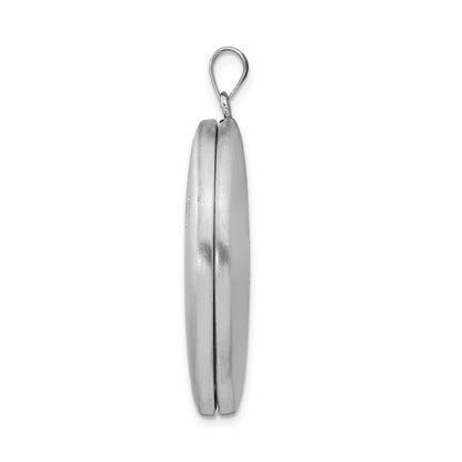 Sterling Silver Rhodium-plated Satin & Enameled Floral 34mm Oval Locket Pendant