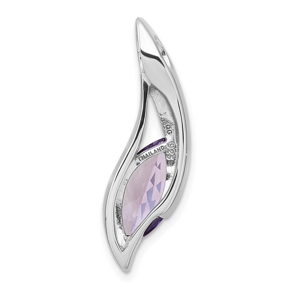 Sterling Silver SS Rhodium-plated Polished Amethyst Drop Chain Slide Pendant