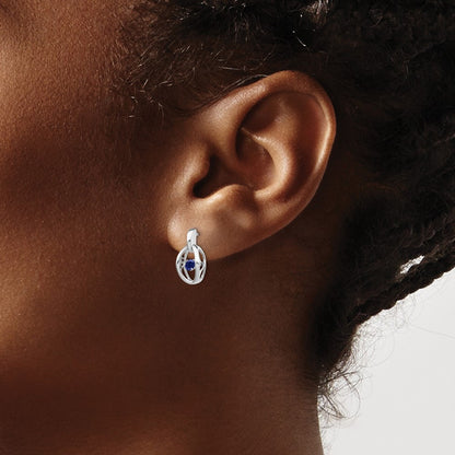 Sterling Silver Rhodium Created Blue Sapphire Birthstone Vibrant Dangle Earrings