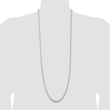 Sterling Silver Rhodium-plated 3mm Round Spiga Chain Necklace 36"