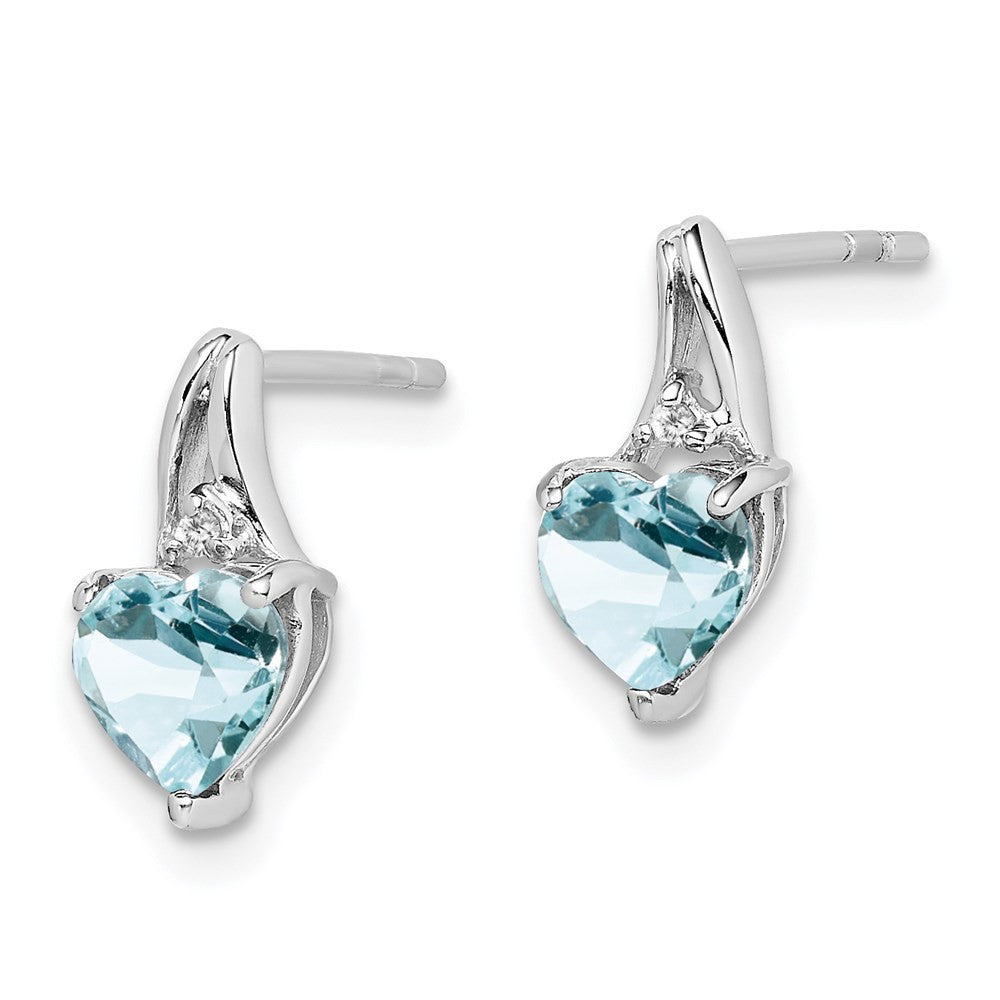 Sterling Silver Rhodium Plated Dia. Aquamarine Heart Dangle Earrings
