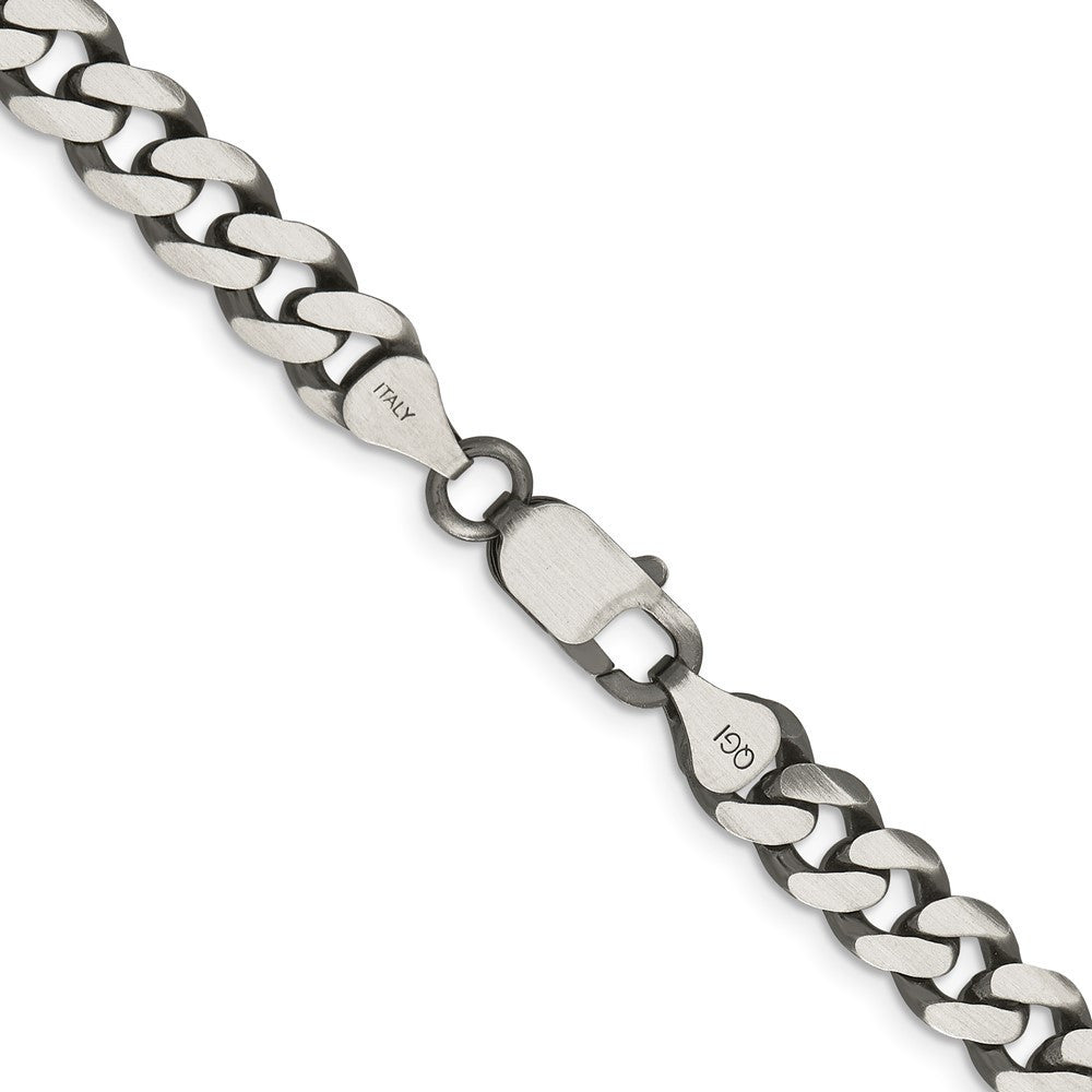 Sterling Silver Antiqued 7.5mm Curb Chain Necklace 28"