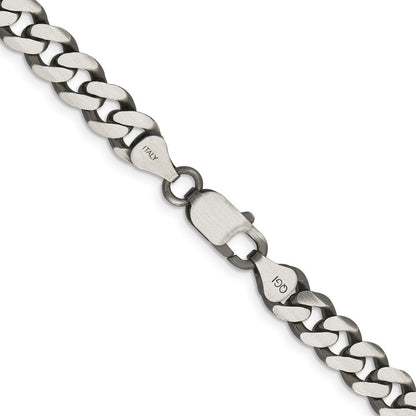 Sterling Silver Antiqued 7.5mm Curb Chain Necklace 28"