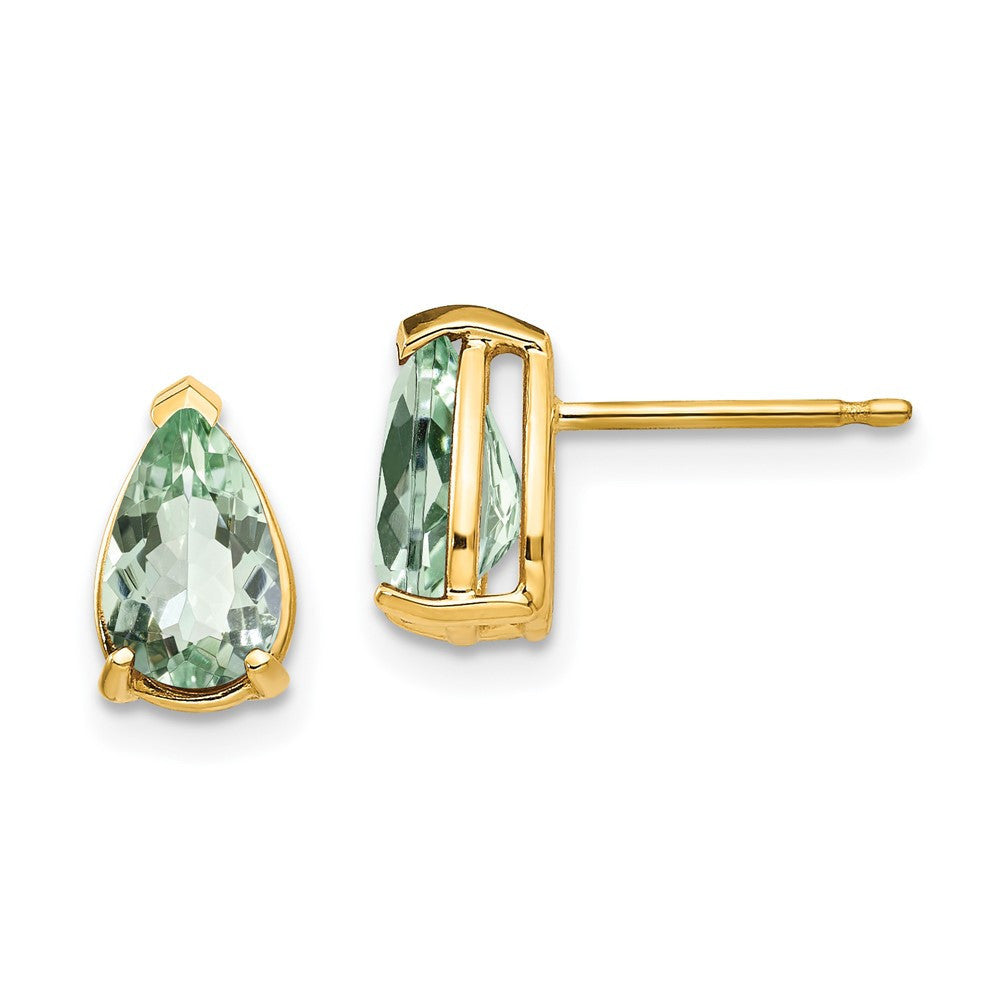 14k Yellow Gold 8x5 Pear Green Quartz Stud Earrings