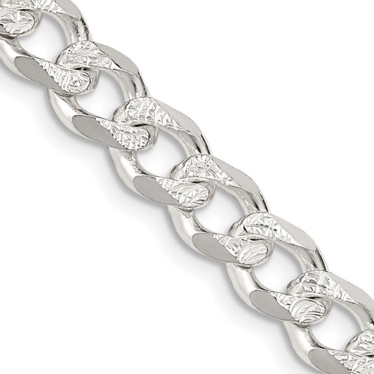 Sterling Silver 7.5mm Pave Curb Chain Necklace 22"