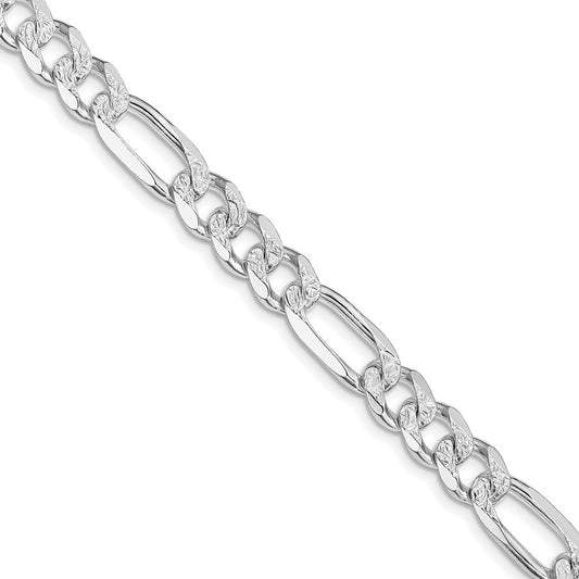 Sterling Silver Rhodium-plated 8mm Pav� Flat Figaro Chain Necklace 30"