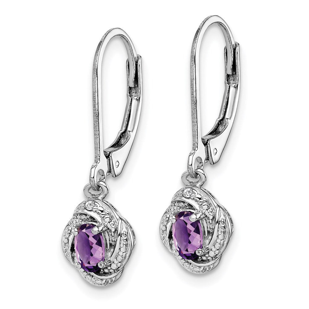 Sterling Silver Rhodium-plated Diam. & Amethyst Dangle Earrings
