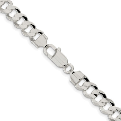 Sterling Silver Rhodium-plated 7.8mm Concave Beveled Curb Chain Necklace 22"