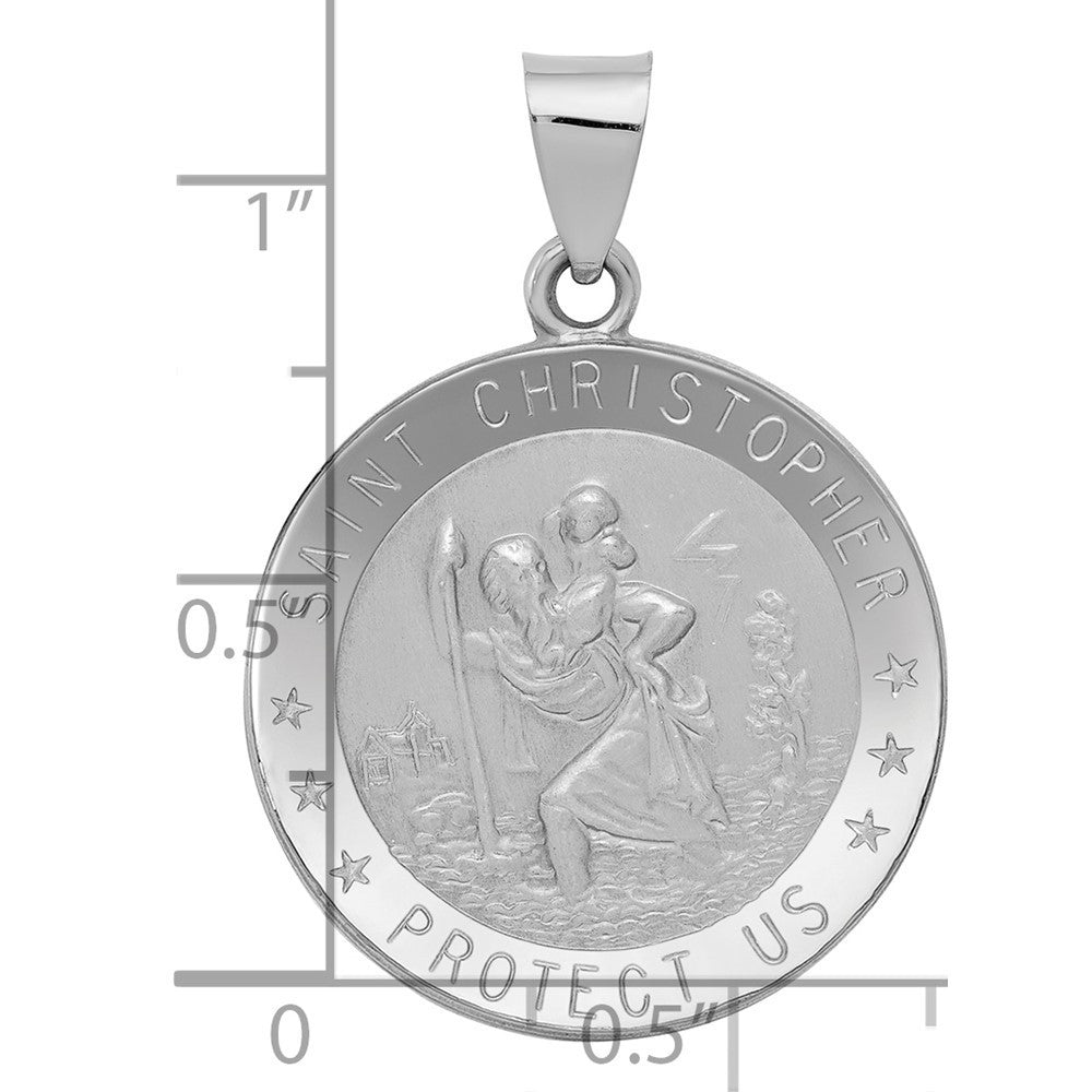 14k White Gold Polished/Satin St Christopher Medal Hollow Pendant