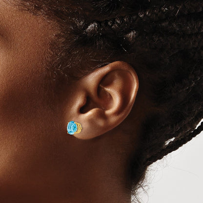 14k Yellow Gold 8mm Blue Topaz Stud Earrings