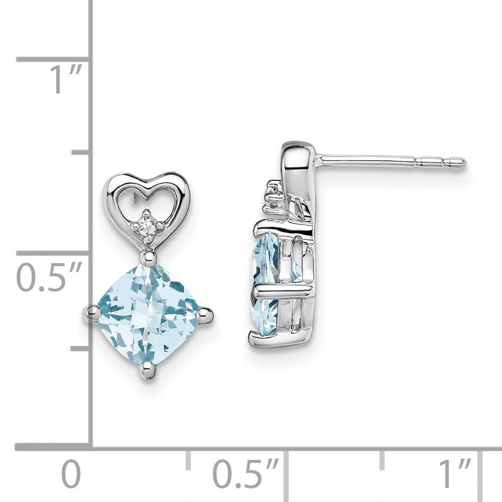 14k White Gold Aquamarine and Diamond Heart Drop & Dangle Earrings