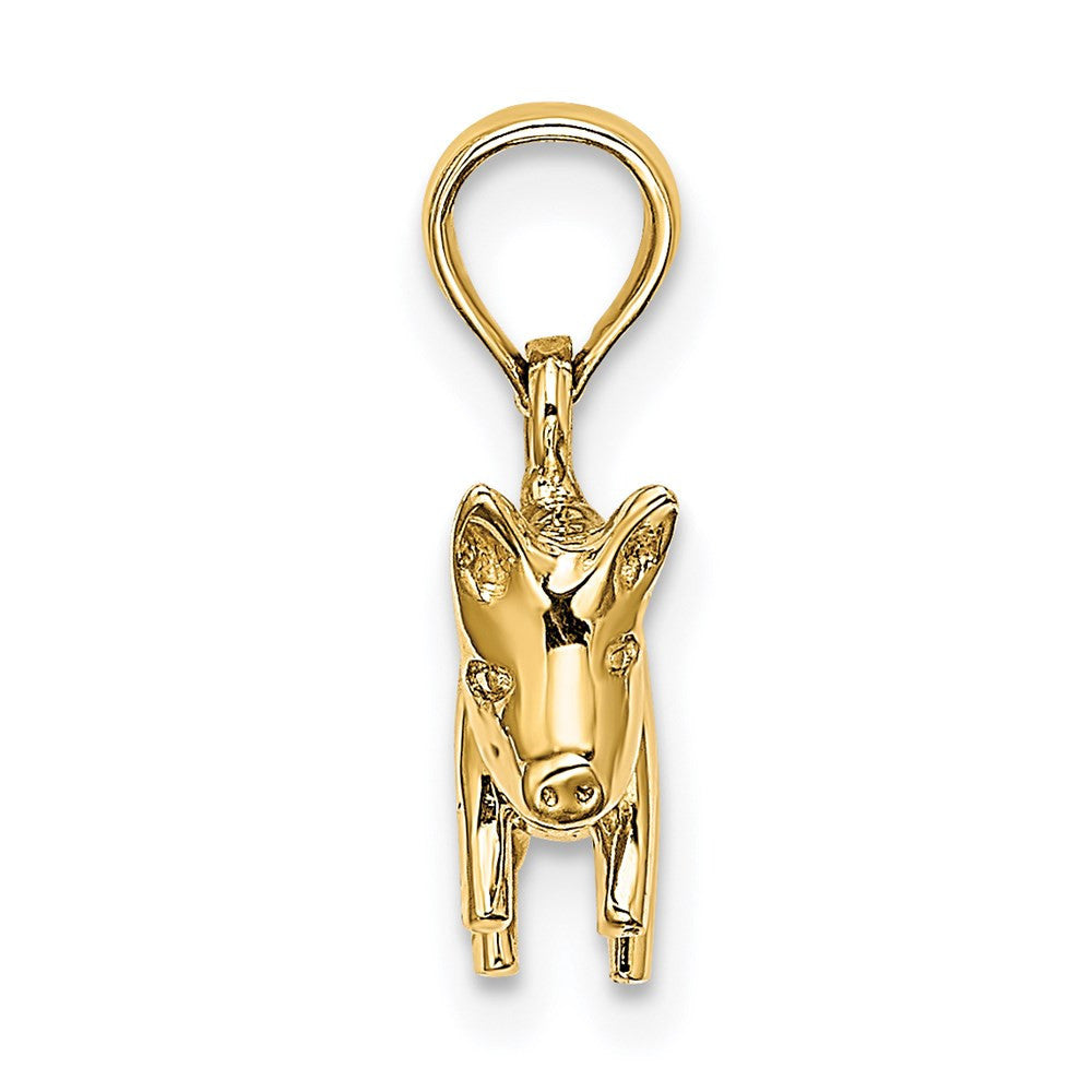 14k Yellow Gold 3-D Polished Pig with Curly Tail Charm Pendant