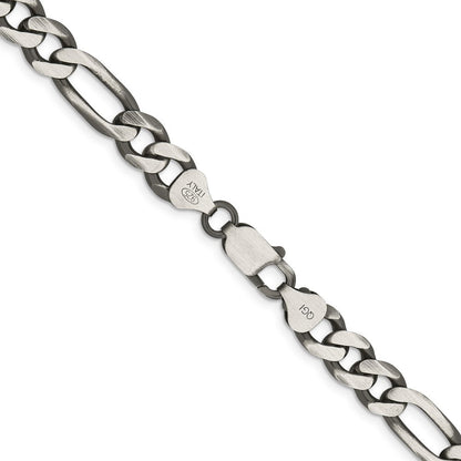 Sterling Silver Antiqued 7.75mm Figaro Chain Necklace 20"