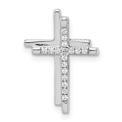 14k White Gold 1/10ct. Diamond Double Cross Chain Slide Necklace 18"