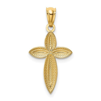 14k Yellow Gold White Rhodium Passion Cross Pendant