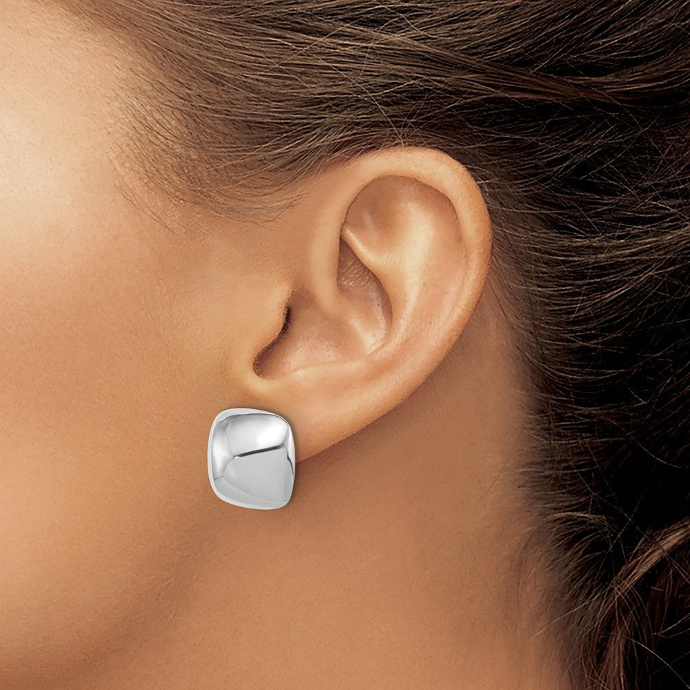 Sterling Silver Rhodium-plated Polished Square Button Stud Earrings