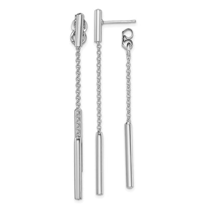 Sterling Silver RH-plated Bar & Chain Front/Back Dangle Earrings