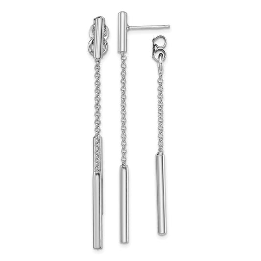 Sterling Silver RH-plated Bar & Chain Front/Back Dangle Earrings