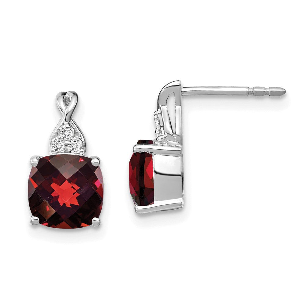 14K White Gold Checkerboard Garnet and Diamond Drop & Dangle Earrings