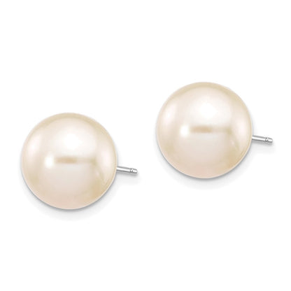 14k White Gold 10-11mm White Round Freshwater Cultured Pearl Ball Stud Earrings