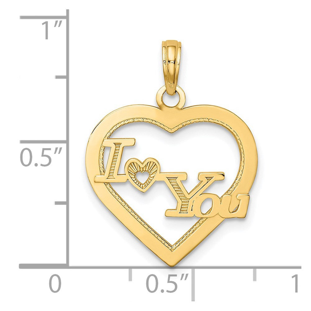 14k Yellow Gold I HEART YOU in Heart Frame Charm Pendant