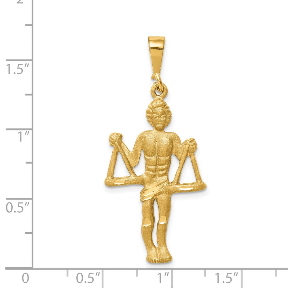 14k Yellow Gold Satin Diamond-cut Libra Zodiac Charm Pendant