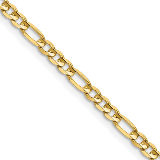 14k Yellow Gold 3mm Concave Open Figaro with Lobster Clasp Chain Necklace 16"