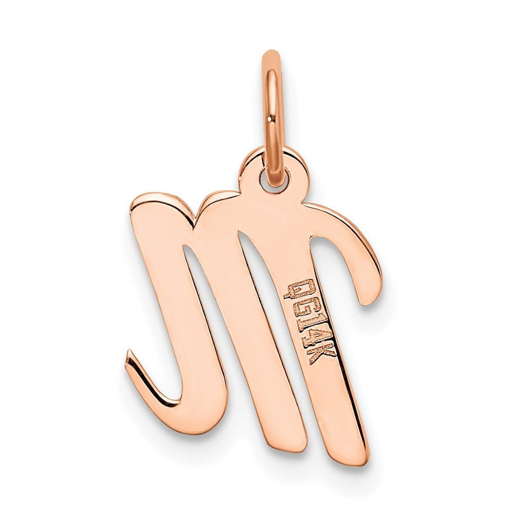 14k Rose Gold Small Script Letter M Initial Charm Pendant