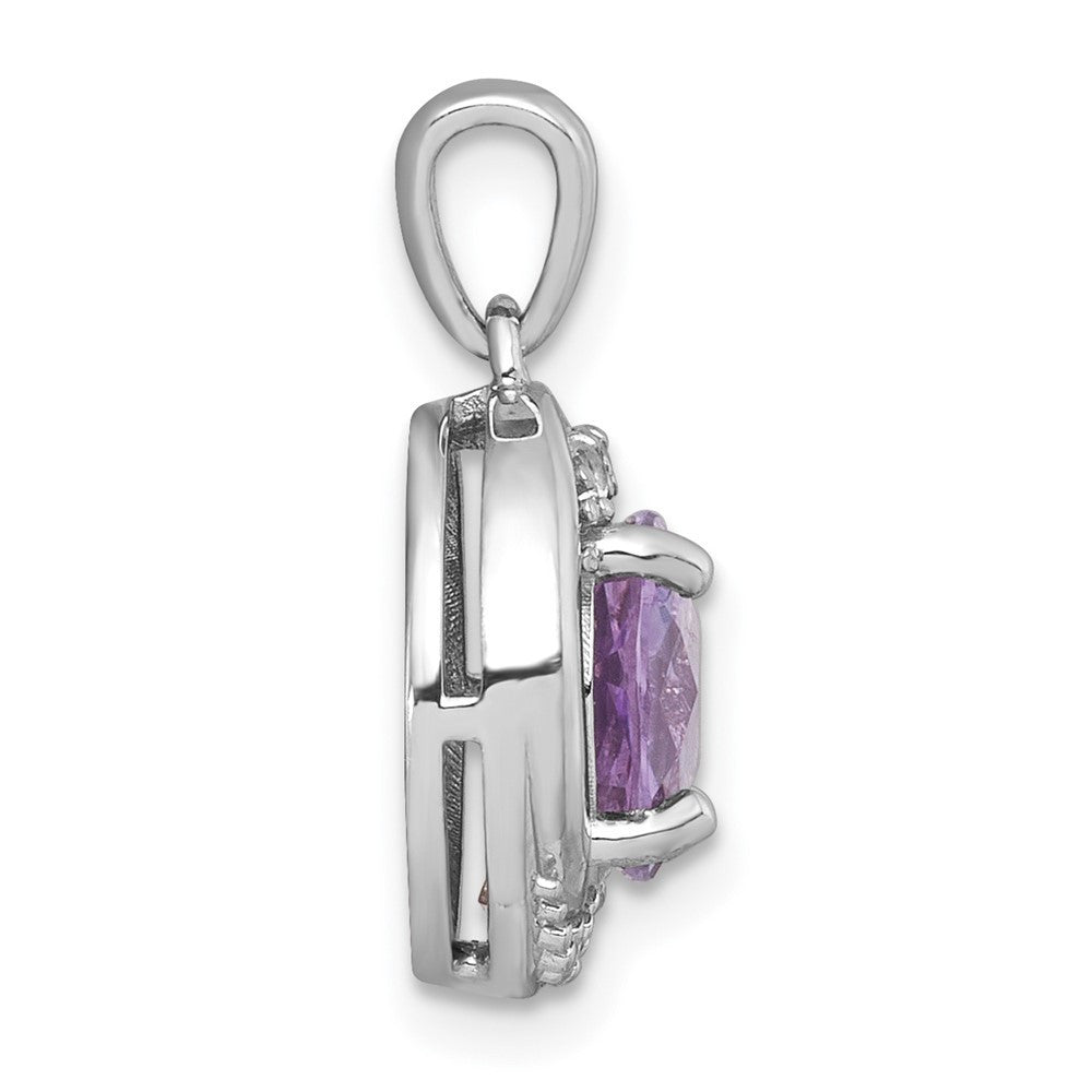Sterling Silver Polished Checker-cut Amethyst & White Topaz Circle Pendant