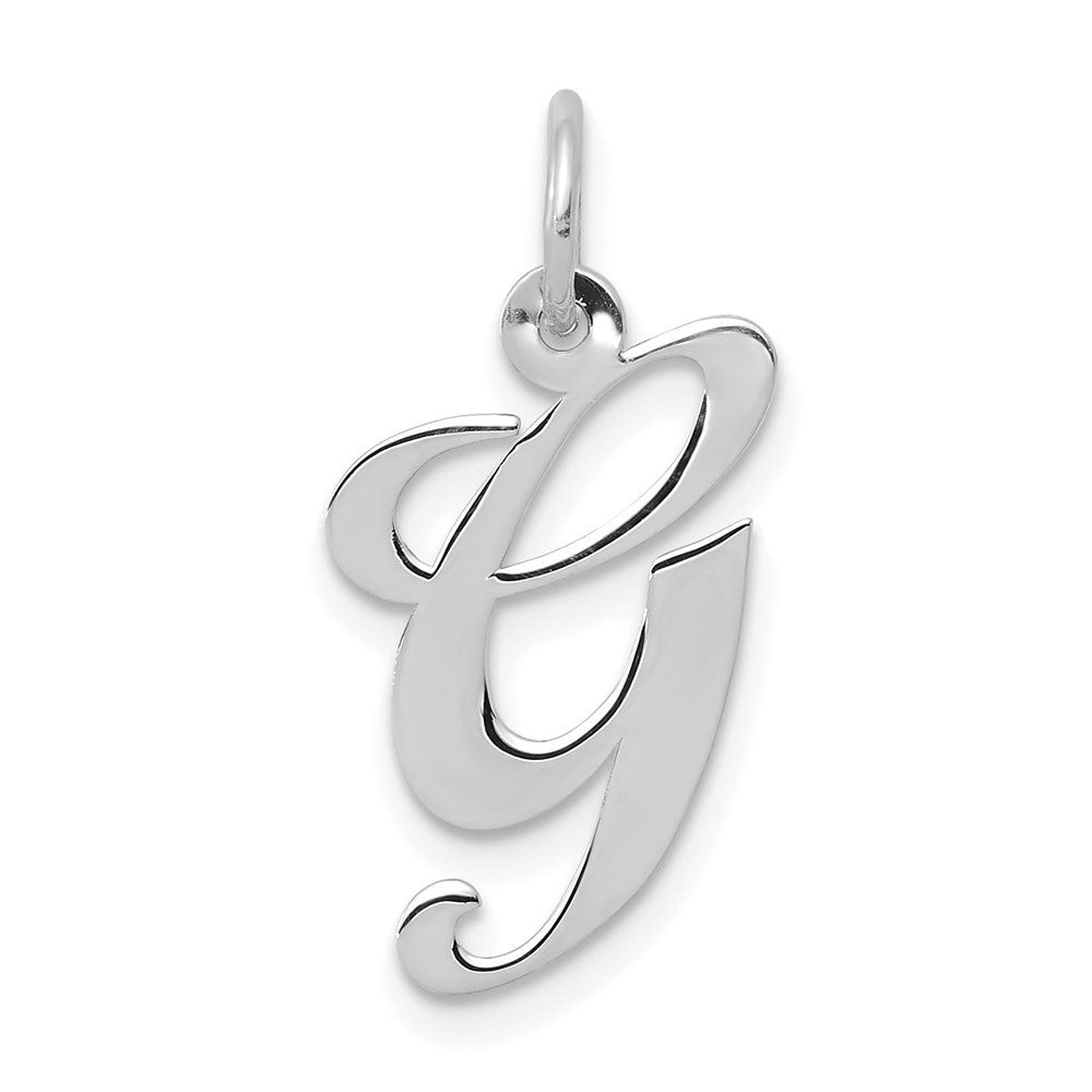 14k White Gold Medium Fancy Script Letter G Initial Charm Pendant