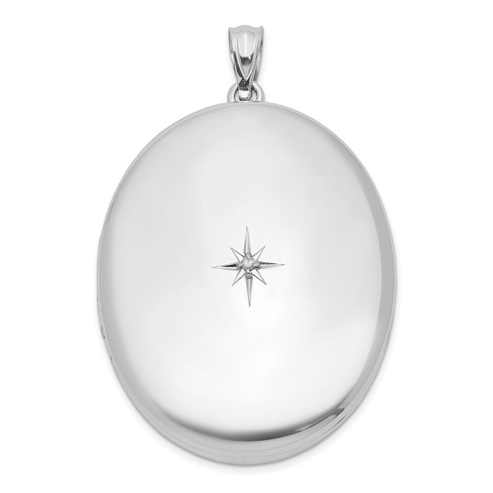 Sterling Silver Rhodium-plated Diamond Polished 34mm Oval Locket Pendant