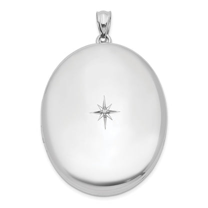 Sterling Silver Rhodium-plated Diamond Polished 34mm Oval Locket Pendant