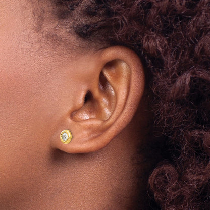 14k Yellow Gold Polished Cubic Zirconia Fancy Stud Earrings