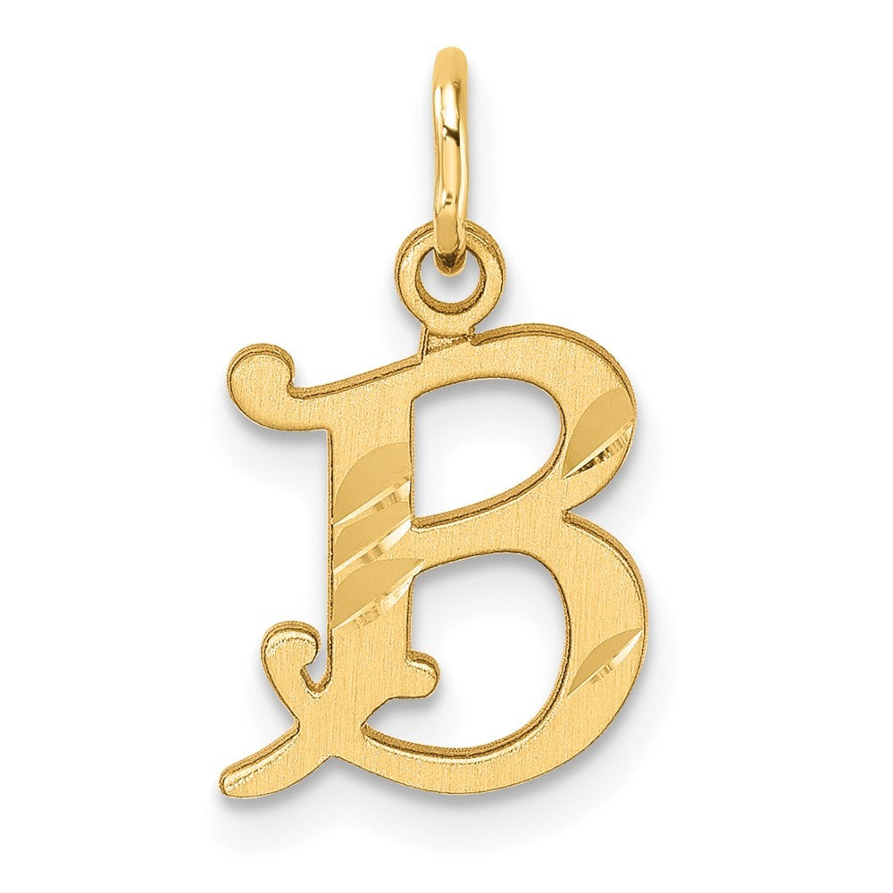 14k Yellow Gold Diamond-cut Letter B Initial Charm Pendant