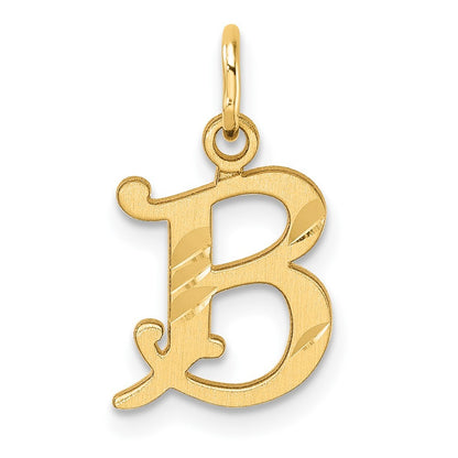 14k Yellow Gold Diamond-cut Letter B Initial Charm Pendant