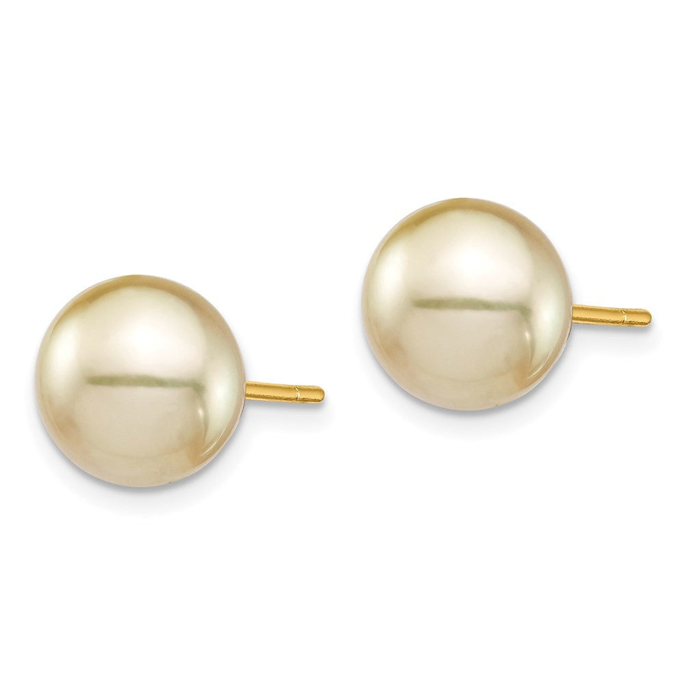14k Yellow Gold 9-10mm Golden South Sea Saltwater Cultured Pearl Stud Earrings