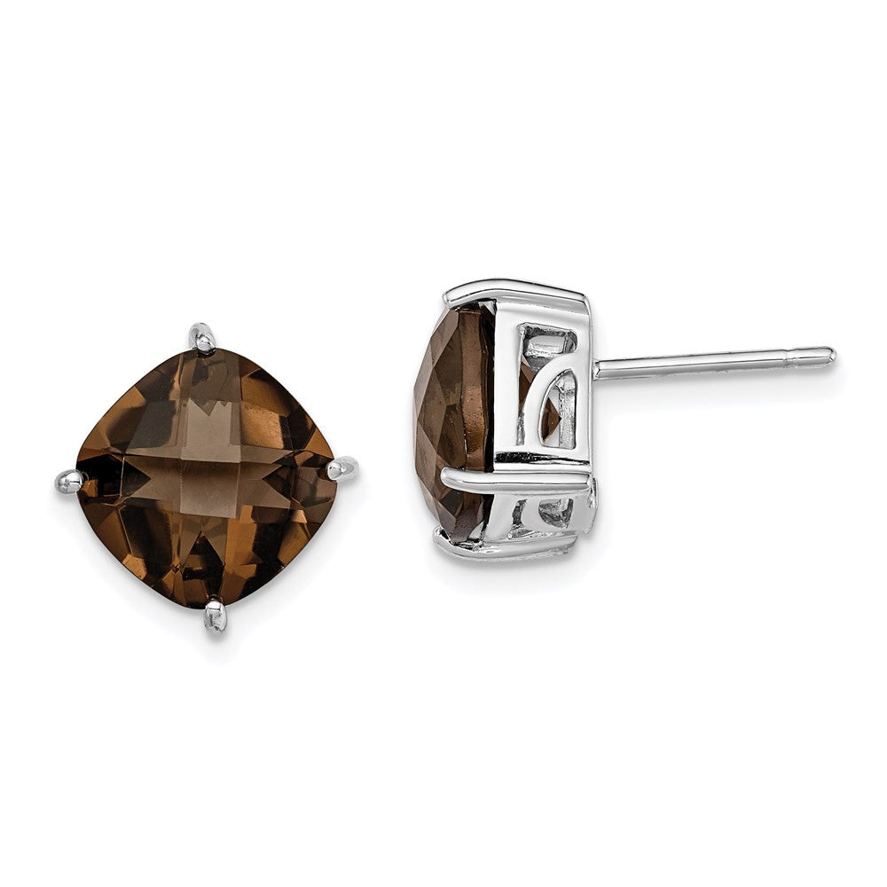 Sterling Silver Rhodium-plated Smoky Quartz Stud Earrings