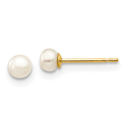 14k Yellow Gold 3-4mm White Button Freshwater Cultured Pearl Stud Earrings