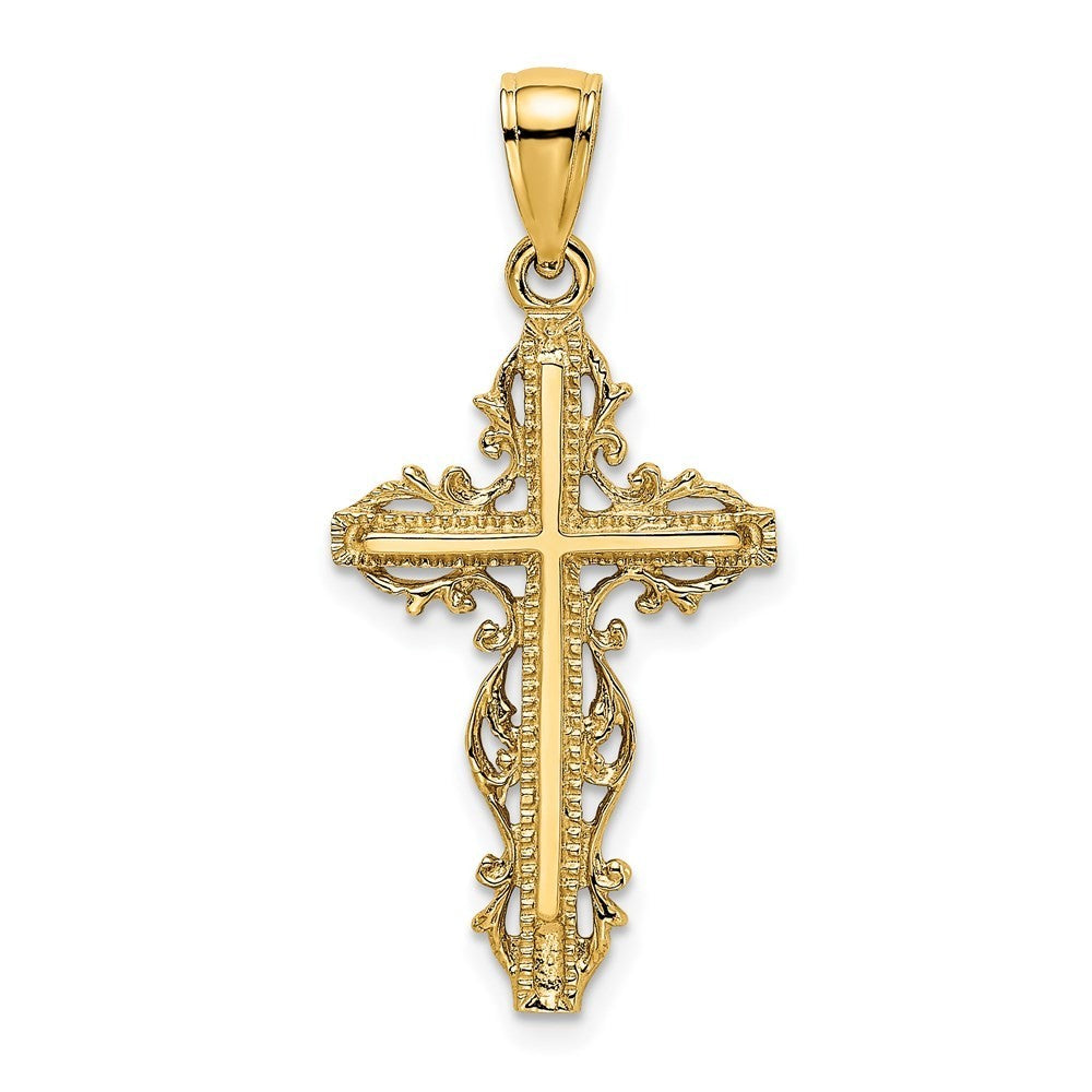 14k Yellow Gold Cross Lace Trim Charm Pendant
