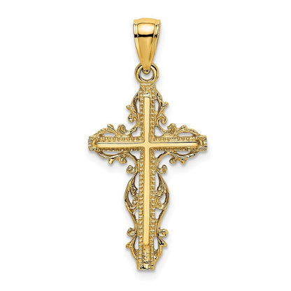 14k Yellow Gold Cross Lace Trim Charm Pendant