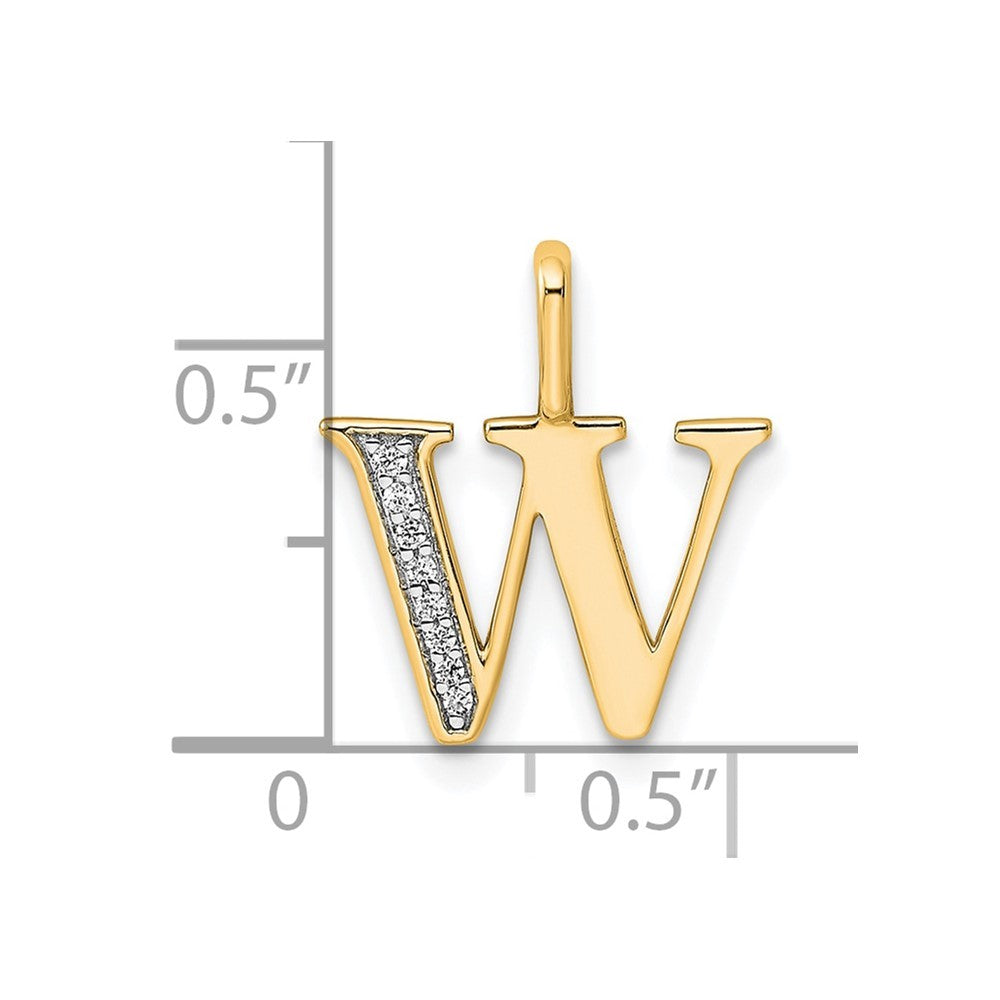 14k Yellow Gold Diamond Letter W Initial Pendant