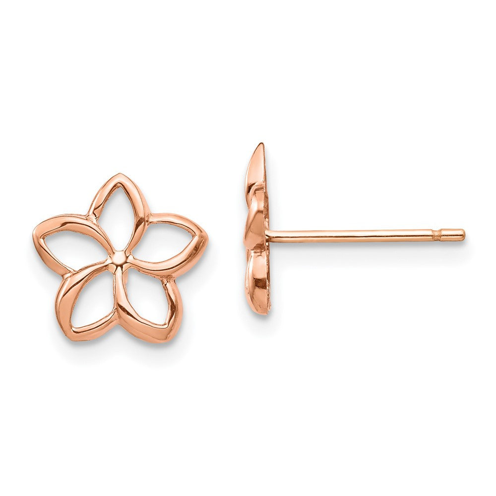 14K Rose Polished Plumeria Cutout Stud Earrings